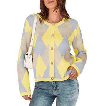 Saodimallsu Womens Color Block Cardigan Button Down Crewneck 2024 Fall Trendy Open Front Long Sleeve...