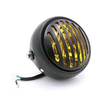 TASWK 6 1/2" Motorcycle Headlight Grill Head Lamp Cafe Racer Bobber Chopper (Amber Lens)