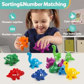 Matching Number Counting Dinosaur Toys with Double-Sided 1 2 3 Number Preschool Learning Sensory Sorting Educational Montessori Toy Sets for Kids Toddler Aged 3+ Years Old…