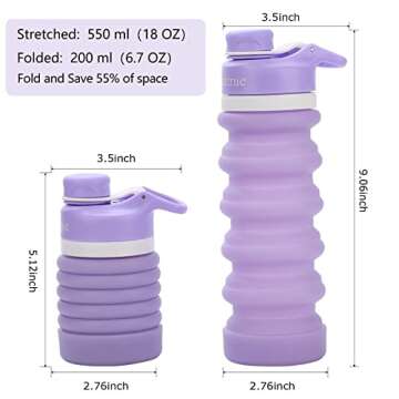 Anntrue Collapsible Silicone Water Bottle 18oz, Food-Grade, Leak Proof, Foldable Travel Water Bottle(Lilac)