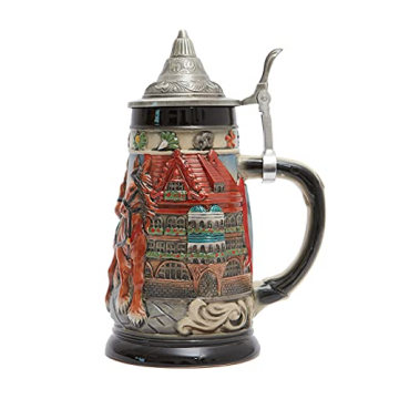 HAUCOZE Beer Stein Mug - Handcrafted German Oktoberfest Tankard with Pewter Lid, 0.9L