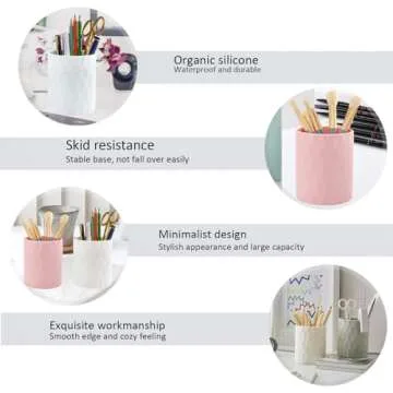 minimaliving Pen Holder,Nordic Style Silicone Waterproof Pencil Holder for Desk Simple&Modern Minimalist Makeup Organizer Multifunctional Office Supplies for Home,Kids and School (Black)