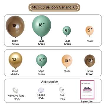Monlot Sage Green Brown Balloon Garland Kit 135 Pcs Woodland Baby Shower Decorations Bear Balloon Arch Metallic Gold Nude Matte Balloons for Adventure Camping Theme Birthday Party Decorations