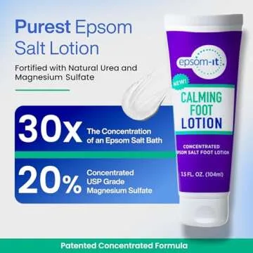 EPSOM-IT Calming Foot Lotion - Topical Magnesium Cream for Sore Feet & Ankles, Epsom Salt Magnesium Sulfate Rub with Urea, Soften Tough Skin & Cracked Heels, Leg Cramps and Achy Feet, 3.5oz