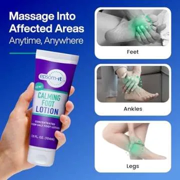 EPSOM-IT Calming Foot Lotion - Topical Magnesium Cream for Sore Feet & Ankles, Epsom Salt Magnesium Sulfate Rub with Urea, Soften Tough Skin & Cracked Heels, Leg Cramps and Achy Feet, 3.5oz