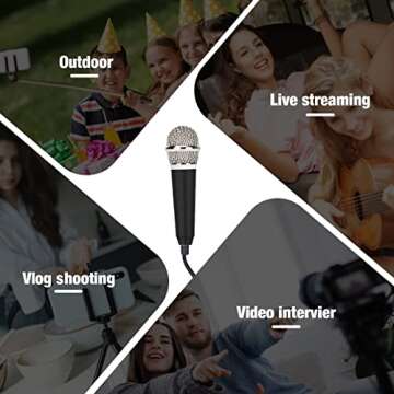 DELADOLA Mini Microphone,Portable Vocal Tiny Microphone, Asmr Microphone,Phone Microphone, Mini Karaoke Microphone for Voice Recording Chatting and Singing On iPhone,Android,Laptop Notebook(Black)