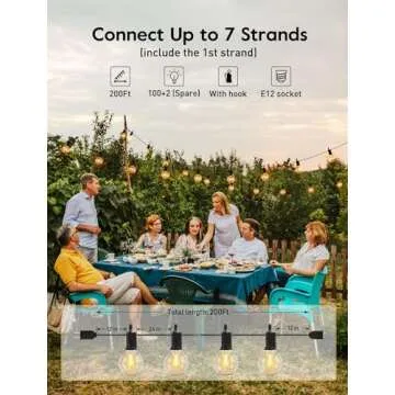 Brightown 200FT LED Outdoor String Lights - Patio Lights with 100 Shatterproof Clear Dimmable Edison Bulbs, Waterproof Connectable Hanging Lights for Outside Backyard Porch Party Christmas Decoration