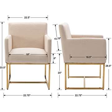 HNY Mid Century Modern Upholstered Dining Chairs with Arms Set of 4, Linen Accent Chairs with Gold Finish Metal Frame, 19'' Wide Arm Chairs for Living Room Kitchen Bedroom, Cream
