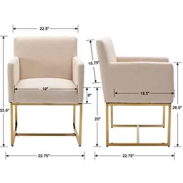 HNY Mid Century Modern Upholstered Dining Chairs with Arms Set of 4, Linen Accent Chairs with Gold Finish Metal Frame, 19'' Wide Arm Chairs for Living Room Kitchen Bedroom, Cream