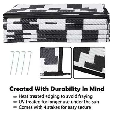 SAND MINE Waterproof Outdoor Rug 9x12 ft, Plastic Reversible Rug, Modern Area Rug, Large Floor Mat for Outdoors, RV, Patio, Backyard, Deck, Picnic, Beach, Camping (9' x 12', Black & White Lattice)