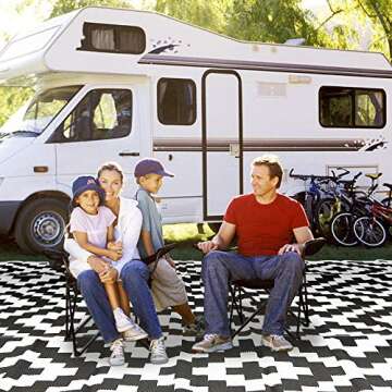 SAND MINE Waterproof Outdoor Rug 9x12 ft, Plastic Reversible Rug, Modern Area Rug, Large Floor Mat for Outdoors, RV, Patio, Backyard, Deck, Picnic, Beach, Camping (9' x 12', Black & White Lattice)