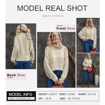 Dokotoo Womens Winter Fall Ladies Turtleneck High Neck Long Sleeve Cable Knit Chunky Sweaters Pullover Outerwear Beige XX-Large