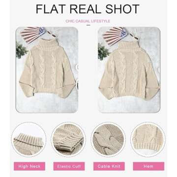 Dokotoo Womens Winter Fall Ladies Turtleneck High Neck Long Sleeve Cable Knit Chunky Sweaters Pullover Outerwear Beige XX-Large
