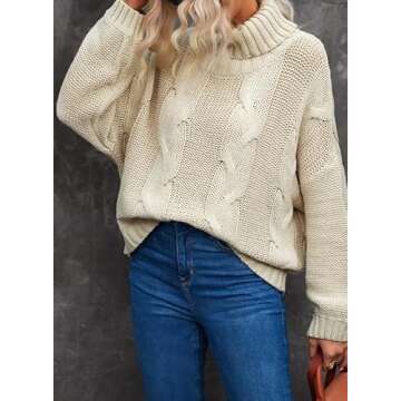 Dokotoo Womens Winter Fall Ladies Turtleneck High Neck Long Sleeve Cable Knit Chunky Sweaters Pullover Outerwear Beige XX-Large