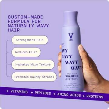 V&Co. Beauty Wavy Hair Nourishing Shampoo with Peptide Technology, 12 oz, Sulfate Free Shampoo for W...