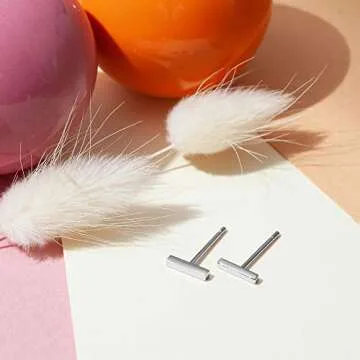 Elegant 14K Gold Plated Mini Bar Stud Earrings for Sensitive Ears