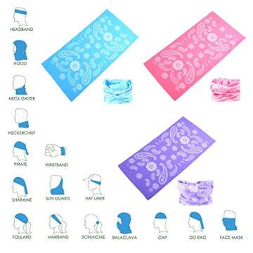 DEMIL Multifunctional Sports Stretchable Seamless Casual Headband Sweatband Magic Camo Scarf Balaclava Headwear Head Wrap (12PCS-Pink Rains)