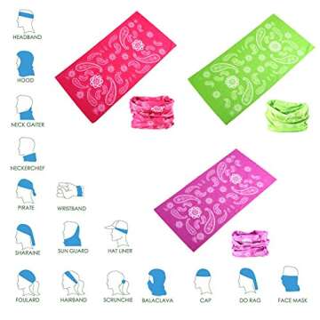 DEMIL Multifunctional Sports Stretchable Seamless Casual Headband Sweatband Magic Camo Scarf Balaclava Headwear Head Wrap (12PCS-Pink Rains)