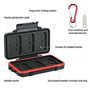 PROfezzion 36 Slots Memory Card Case, SD Card Holder for 12 SD/SDXC/SDHC & 18 Micro SD/TF & 6 CF/Cfast Cards, Water-Resistant & Anti-Shock Designed for SD Card Case with Rubber Interior, Black