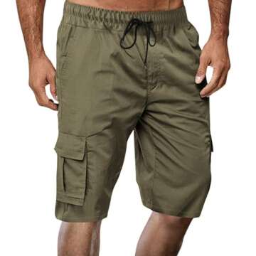 Generic Men's Shorts Casual Elastic Waist Cargo Short Drawstring Shorts with Pockets Lightweight Tra...