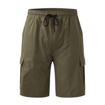 Generic Men's Shorts Casual Elastic Waist Cargo Short Drawstring Shorts with Pockets Lightweight Travel Shorts Comfy Army Green, Large