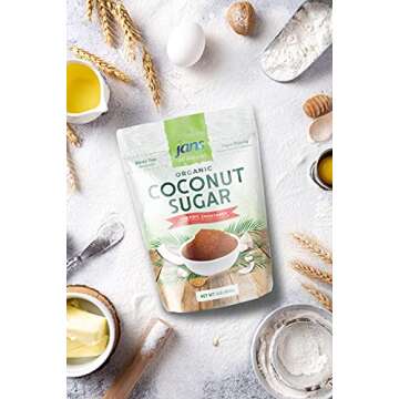 Jans Organic Coconut Sugar (16 Oz Pack of 1) - Organic Brown Coconut Sugar Derived from Fresh Coconuts, Non-GMO, Sourced from Sustainable Farms, Coconut Brown Sugar, Coconut Sugar Packets