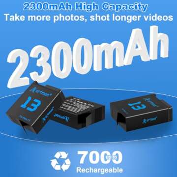 Artman Hero 13 Batteries 2300mAh 3-Pack for GoPro Hero13 Black, LCD 3-Channel Fast Charger Fully Compatible with GoPro Hero 13 Battery and Charger