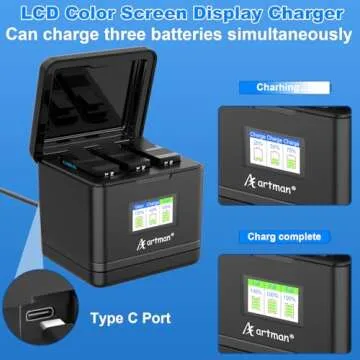 Artman Hero 13 Batteries 2300mAh 3-Pack for GoPro Hero13 Black, LCD 3-Channel Fast Charger Fully Compatible with GoPro Hero 13 Battery and Charger