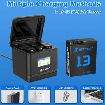 Artman Hero 13 Batteries 2300mAh 3-Pack for GoPro Hero13 Black, LCD 3-Channel Fast Charger Fully Compatible with GoPro Hero 13 Battery and Charger