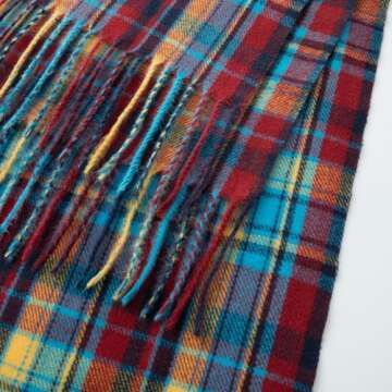 CALVIN & OLIVIA Ultra-Soft Winter Cashmere Feel Scarf Plaid Multi-Color Warm Long Unisex Winter Scarves Perfect Holiday Gift for Women Men Multi Color Bright Yellow Blue Black Tartan
