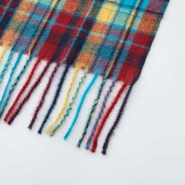 CALVIN & OLIVIA Ultra-Soft Winter Cashmere Feel Scarf Plaid Multi-Color Warm Long Unisex Winter Scarves Perfect Holiday Gift for Women Men Multi Color Bright Yellow Blue Black Tartan