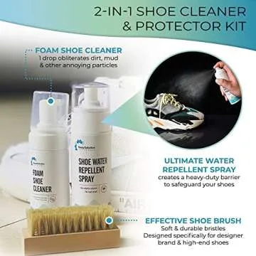 EZSolution Shoe Cleaner Kit, 2-in-1 Sneaker Foam Cleaning Solution & Stain Repellent Protection Spray Guard for Suede, Nubuck, Leather and Fabric Shoes, Eco-Friendly Sneaker Cleaning Set