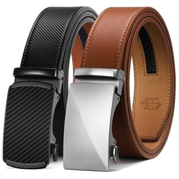 Zitahli Ratchet Belt for Men - 2 Pack Leather Dress & Casual Belts, Size 34-48