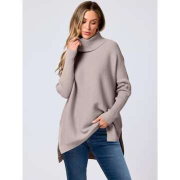 ANRABESS Women's Oversized Turtleneck Batwing Sleeve Spilt Casual Loose Knit Tunic Pullover Sweater Tops 2025 Fall Outfits