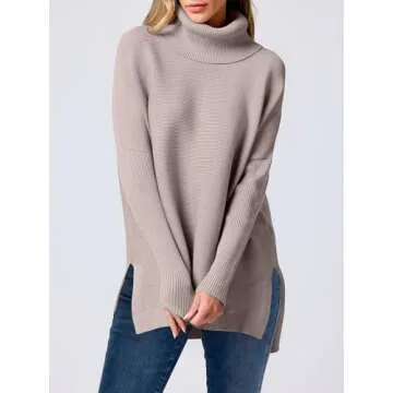 ANRABESS Women's Oversized Turtleneck Batwing Sleeve Spilt Casual Loose Knit Tunic Pullover Sweater Tops 2025 Fall Outfits