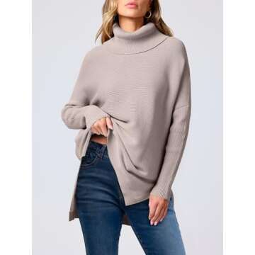 ANRABESS Women's Oversized Turtleneck Batwing Sleeve Spilt Casual Loose Knit Tunic Pullover Sweater Tops 2025 Fall Outfits