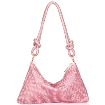 Covelin Womens Fashion Shiny Diamond Handbag Tote Shoulder Evening Bag Pink