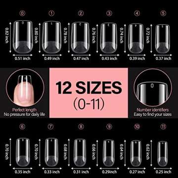 AILLSA Short Square Nail Tips 360Pcs Half Matte No Filed Full Cover Nail Tips Soft Gel False Nail Tips Clear Gelly Nail Tips for Press On Nail Extension 12 Sizes With Gift Box