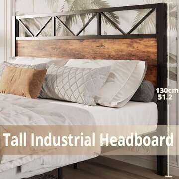 LIKIMIO King Bed Frame with Tall Industrial Headboard - Sturdy, Noise-Free & Easy Assembly