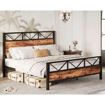 LIKIMIO King Bed Frame - Vintage Industrial Style