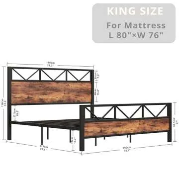 LIKIMIO King Bed Frame - Vintage Industrial Style