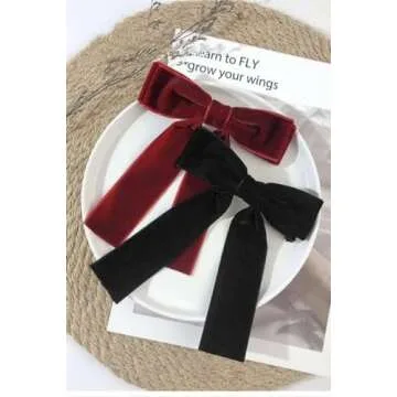 2Pcs Black And Red Velvet Hair Bow Hair Ties Bows For Women Clip Velvet Hair Ribbon Headband With Bo...