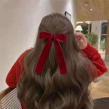 2Pcs Black And Red Velvet Hair Bow Hair Ties Bows For Women Clip Velvet Hair Ribbon Headband With Bow Silk Hair Bow Cute Bridal Bow Toddler Girl Hair Clips Baby Teen Girl Hair Styling Accessories