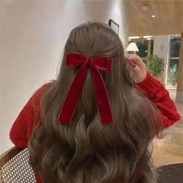 2Pcs Black And Red Velvet Hair Bow Hair Ties Bows For Women Clip Velvet Hair Ribbon Headband With Bow Silk Hair Bow Cute Bridal Bow Toddler Girl Hair Clips Baby Teen Girl Hair Styling Accessories