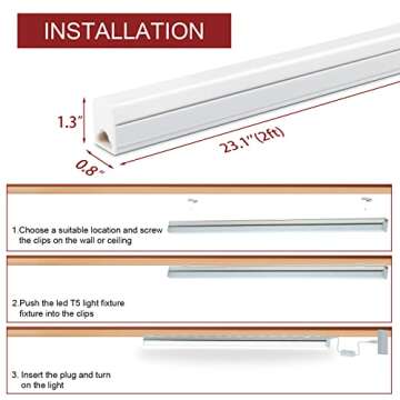 Kihung 8 Pack LED Shop Light Fixture 2FT 6500K 10W 1100LM, T5 Super Bright White LED Tube Strip for Garage, Workshop, Ceiling, Under Cabinet Light, Frosted Cover, Linkable, with ON/Off Switch