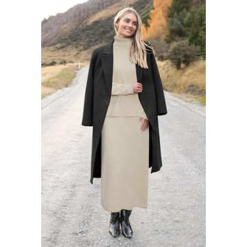 Arach&Cloz Womens Fall Two Piece Sweaters Skirts Sets Beige White Turtleneck Long Sleeve Tops Long Dress Casual 2024 Fashion Lounge Set Outfits Dressy Old Money Date Night Business(Apricot-M)