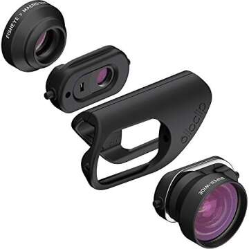 olloclip — CORE Lens Set + OLLO CASE Combo for iPhone 8/8 Plus & iPhone 7/7 Plus — Includes 2 iPhone Cases + Super-Wide, FISHEYE & Macro Premium Glass Lenses — Lens: Black/Black, Cases: Clear
