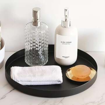 Black Round Metal Candle Holder Tray, Decorative Serving Tray for Modern Farmhouse Home Decorations (11.8")