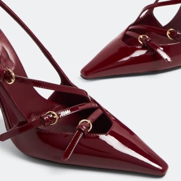 YIYA Elegant Cherry Red Slingback Kitten Heels for Women