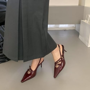 YIYA Elegant Cherry Red Slingback Kitten Heels for Women